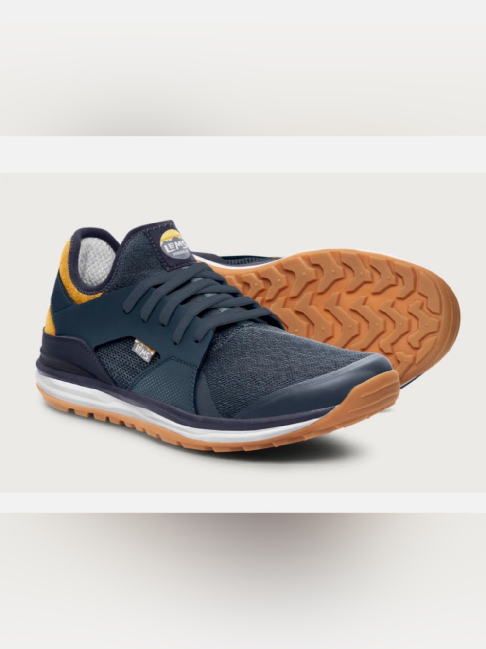 LEMS Mesa Coastal Lace Up Minimalist Barefoot Navy Tan Casual Runner Size 12